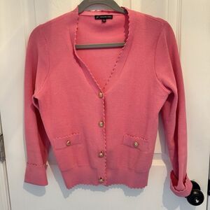 Adrianna Papell Size S Ribbed Pink Button Sweater V-Neck Pockets